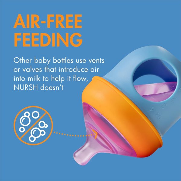 Boon Nursh Reusable Silicone Pouch Baby Bottles - Slow Flow Nipple - Silicone Baby Bottle Pouch and Nipple - Baby Feeding Essentials - Color Block - 0-3 Months - 3 Count - 4 Ounce - Image 3
