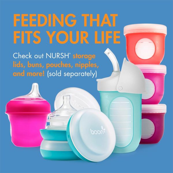 Boon Nursh Reusable Silicone Pouch Baby Bottles - Slow Flow Nipple - Silicone Baby Bottle Pouch and Nipple - Baby Feeding Essentials - Color Block - 0-3 Months - 3 Count - 4 Ounce - Image 6