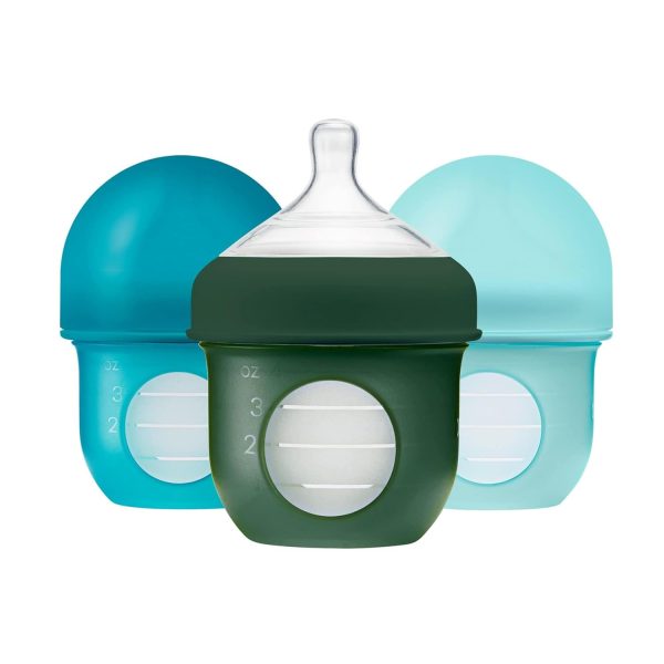 Boon Nursh Reusable Silicone Pouch Baby Bottles - Slow Flow Nipple - Silicone Baby Bottle Pouch and Nipple - Baby Feeding Essentials - Color Block - 0-3 Months - 3 Count - 4 Ounce - Image 7
