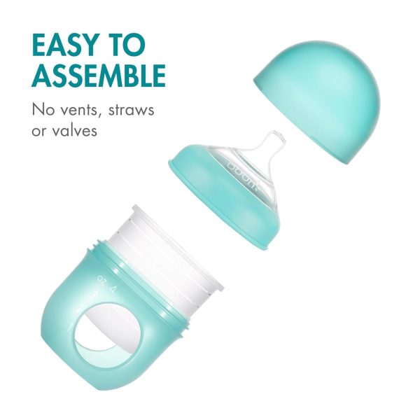 Boon Nursh Reusable Silicone Pouch Baby Bottles - Slow Flow Nipple - Silicone Baby Bottle Pouch and Nipple - Baby Feeding Essentials - Color Block - 0-3 Months - 3 Count - 4 Ounce - Image 9