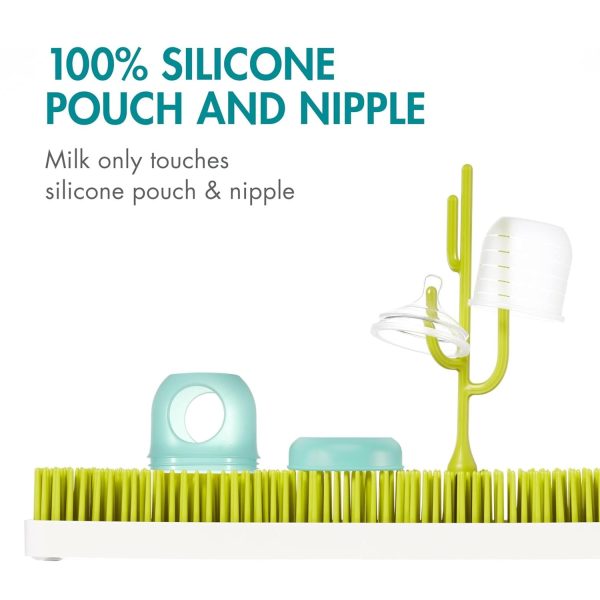 Boon Nursh Reusable Silicone Pouch Baby Bottles - Slow Flow Nipple - Silicone Baby Bottle Pouch and Nipple - Baby Feeding Essentials - Color Block - 0-3 Months - 3 Count - 4 Ounce - Image 10