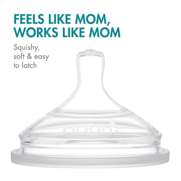 Boon Nursh Reusable Silicone Pouch Baby Bottles - Slow Flow Nipple - Silicone Baby Bottle Pouch and Nipple - Baby Feeding Essentials - Color Block - 0-3 Months - 3 Count - 4 Ounce - Image 11