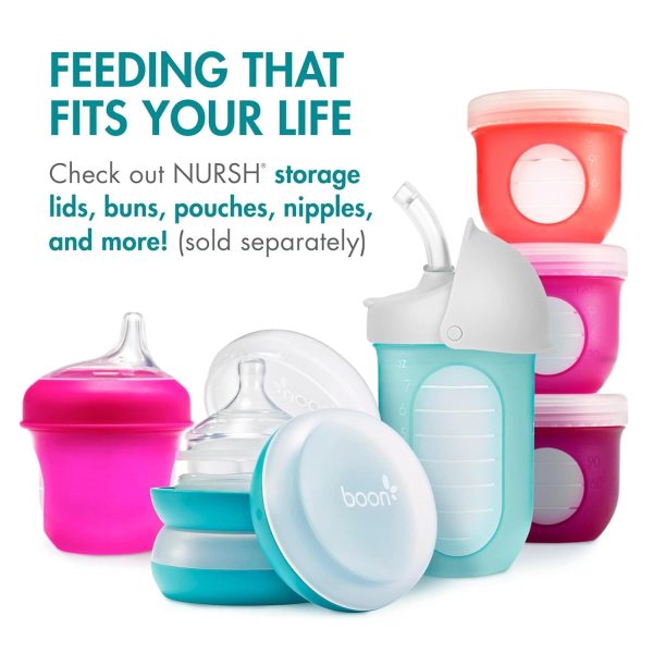 Boon Nursh Reusable Silicone Pouch Baby Bottles - Slow Flow Nipple - Silicone Baby Bottle Pouch and Nipple - Baby Feeding Essentials - Color Block - 0-3 Months - 3 Count - 4 Ounce - Image 12