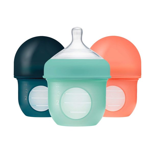 Boon Nursh Reusable Silicone Pouch Baby Bottles - Slow Flow Nipple - Silicone Baby Bottle Pouch and Nipple - Baby Feeding Essentials - Color Block - 0-3 Months - 3 Count - 4 Ounce - Image 14
