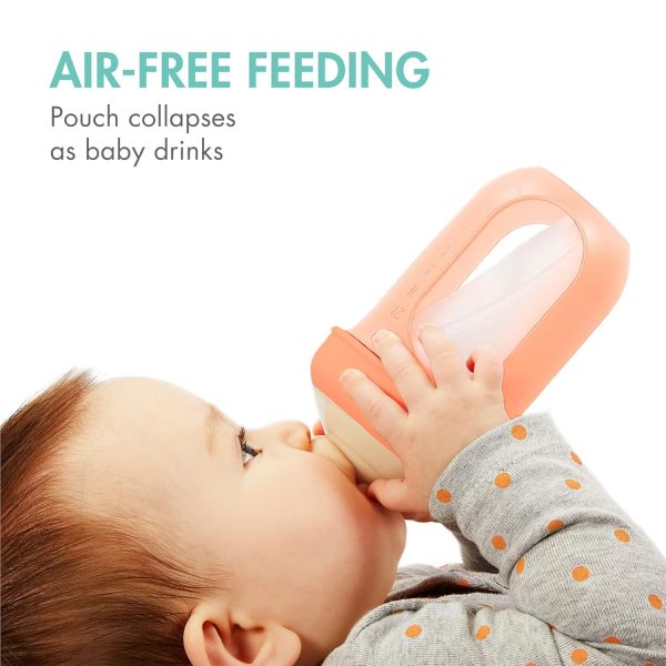 Boon Nursh Reusable Silicone Pouch Baby Bottles - Slow Flow Nipple - Silicone Baby Bottle Pouch and Nipple - Baby Feeding Essentials - Color Block - 0-3 Months - 3 Count - 4 Ounce - Image 16