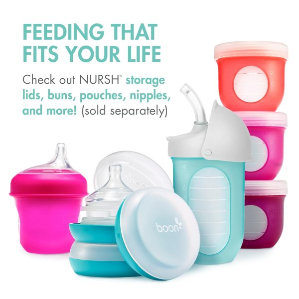 Boon Nursh Reusable Silicone Pouch Baby Bottles - Slow Flow Nipple - Silicone Baby Bottle Pouch and Nipple - Baby Feeding Essentials - Color Block - 0-3 Months - 3 Count - 4 Ounce - Image 19