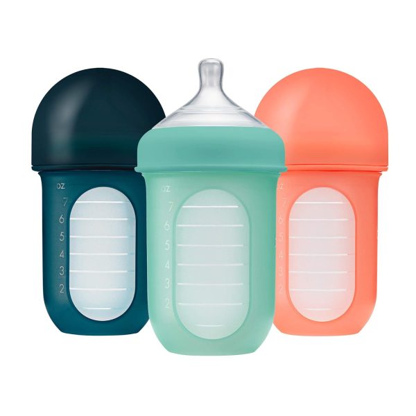 Boon Nursh Reusable Silicone Pouch Baby Bottles - Slow Flow Nipple - Silicone Baby Bottle Pouch and Nipple - Baby Feeding Essentials - Color Block - 0-3 Months - 3 Count - 4 Ounce - Image 21