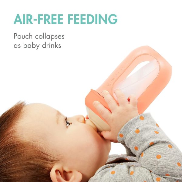 Boon Nursh Reusable Silicone Pouch Baby Bottles - Slow Flow Nipple - Silicone Baby Bottle Pouch and Nipple - Baby Feeding Essentials - Color Block - 0-3 Months - 3 Count - 4 Ounce - Image 22