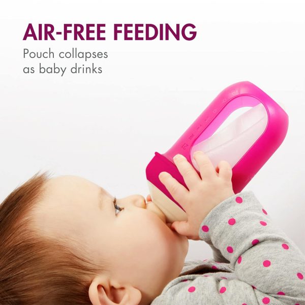 Boon Nursh Reusable Silicone Pouch Baby Bottles - Slow Flow Nipple - Silicone Baby Bottle Pouch and Nipple - Baby Feeding Essentials - Color Block - 0-3 Months - 3 Count - 4 Ounce - Image 28
