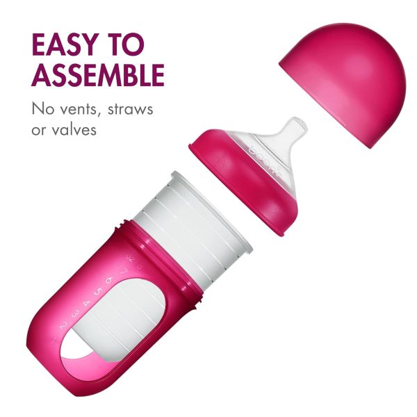 Boon Nursh Reusable Silicone Pouch Baby Bottles - Slow Flow Nipple - Silicone Baby Bottle Pouch and Nipple - Baby Feeding Essentials - Color Block - 0-3 Months - 3 Count - 4 Ounce - Image 29