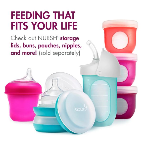 Boon Nursh Reusable Silicone Pouch Baby Bottles - Slow Flow Nipple - Silicone Baby Bottle Pouch and Nipple - Baby Feeding Essentials - Color Block - 0-3 Months - 3 Count - 4 Ounce - Image 32