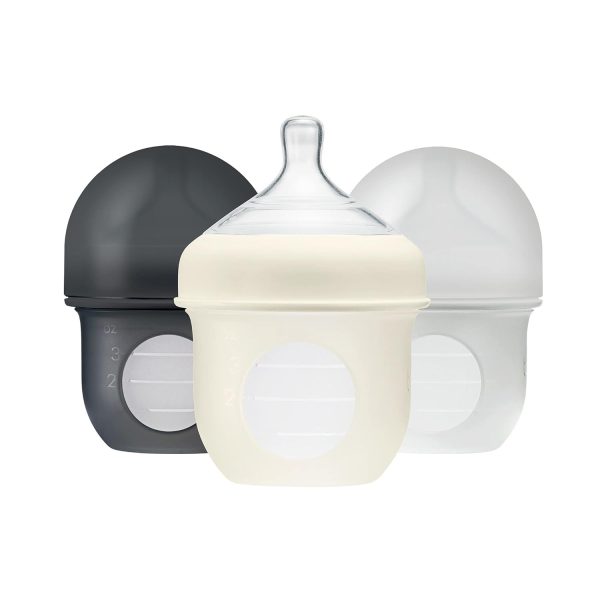 Boon Nursh Reusable Silicone Pouch Baby Bottles - Slow Flow Nipple - Silicone Baby Bottle Pouch and Nipple - Baby Feeding Essentials - Color Block - 0-3 Months - 3 Count - 4 Ounce - Image 34