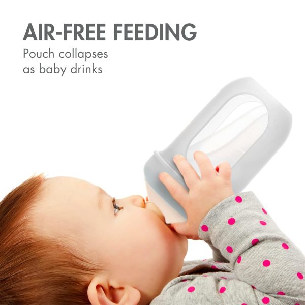 Boon Nursh Reusable Silicone Pouch Baby Bottles - Slow Flow Nipple - Silicone Baby Bottle Pouch and Nipple - Baby Feeding Essentials - Color Block - 0-3 Months - 3 Count - 4 Ounce - Image 35