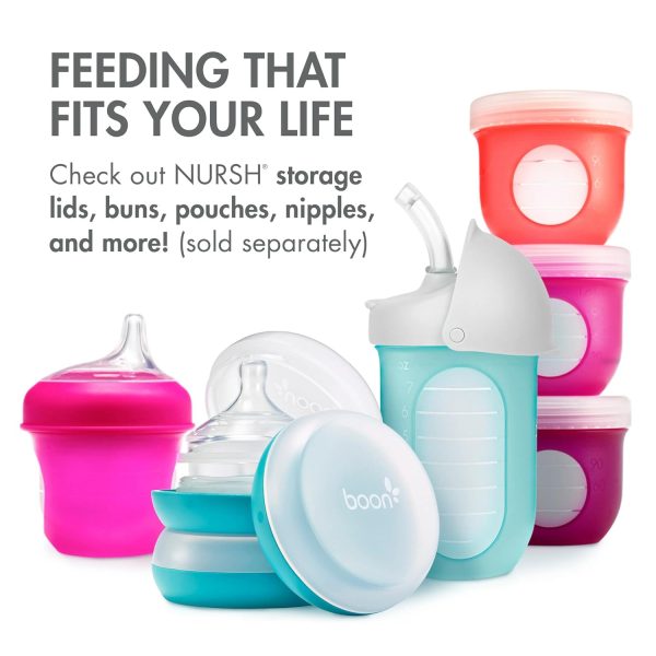 Boon Nursh Reusable Silicone Pouch Baby Bottles - Slow Flow Nipple - Silicone Baby Bottle Pouch and Nipple - Baby Feeding Essentials - Color Block - 0-3 Months - 3 Count - 4 Ounce - Image 39