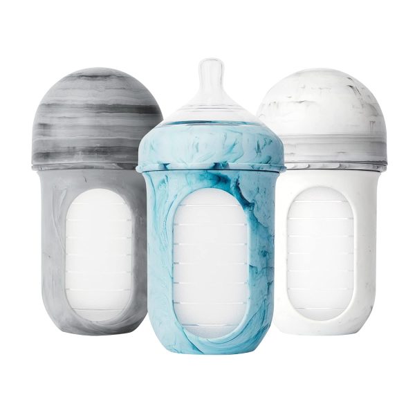 Boon Nursh Reusable Silicone Pouch Baby Bottles - Slow Flow Nipple - Silicone Baby Bottle Pouch and Nipple - Baby Feeding Essentials - Color Block - 0-3 Months - 3 Count - 4 Ounce - Image 41