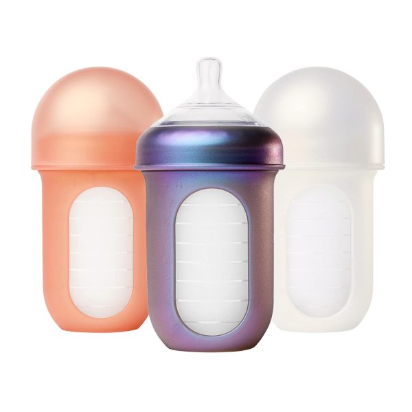 Boon Nursh Reusable Silicone Pouch Baby Bottles - Slow Flow Nipple - Silicone Baby Bottle Pouch and Nipple - Baby Feeding Essentials - Color Block - 0-3 Months - 3 Count - 4 Ounce - Image 48