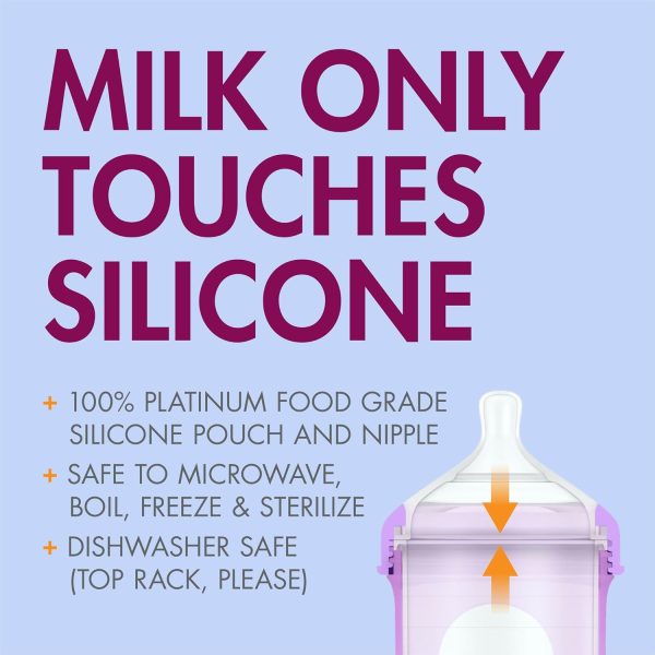 Boon Nursh Reusable Silicone Pouch Baby Bottles - Slow Flow Nipple - Silicone Baby Bottle Pouch and Nipple - Baby Feeding Essentials - Color Block - 0-3 Months - 3 Count - 4 Ounce - Image 51