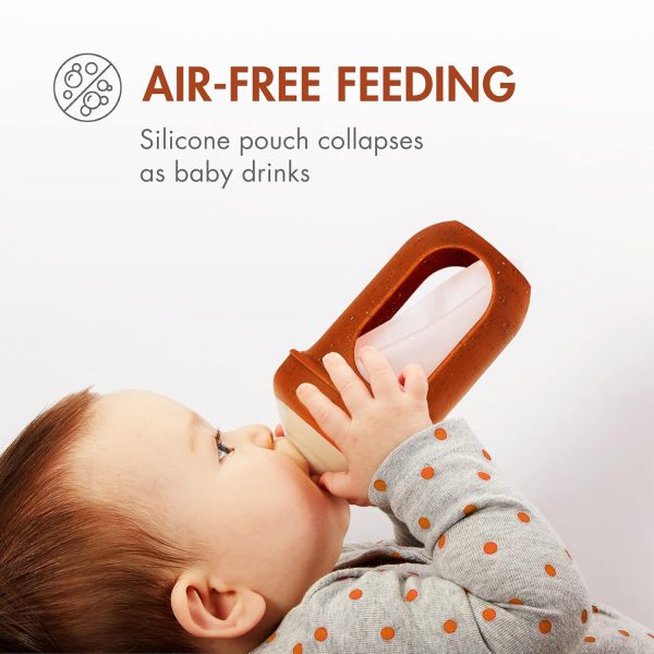 Boon Nursh Reusable Silicone Pouch Baby Bottles - Slow Flow Nipple - Silicone Baby Bottle Pouch and Nipple - Baby Feeding Essentials - Color Block - 0-3 Months - 3 Count - 4 Ounce - Image 56