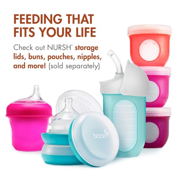 Boon Nursh Reusable Silicone Pouch Baby Bottles - Slow Flow Nipple - Silicone Baby Bottle Pouch and Nipple - Baby Feeding Essentials - Color Block - 0-3 Months - 3 Count - 4 Ounce - Image 60
