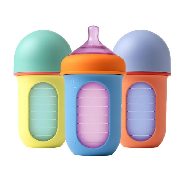 Boon Nursh Reusable Silicone Pouch Baby Bottles - Slow Flow Nipple - Silicone Baby Bottle Pouch and Nipple - Baby Feeding Essentials - Color Block - 0-3 Months - 3 Count - 4 Ounce - Image 68