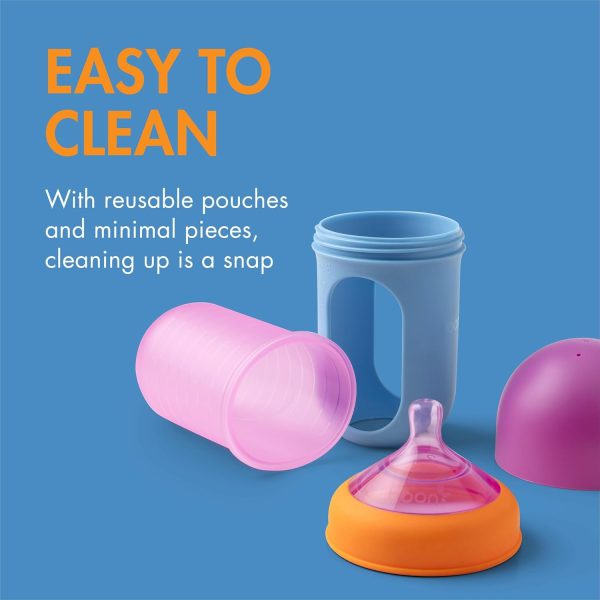 Boon Nursh Reusable Silicone Pouch Baby Bottles - Slow Flow Nipple - Silicone Baby Bottle Pouch and Nipple - Baby Feeding Essentials - Color Block - 0-3 Months - 3 Count - 4 Ounce - Image 72