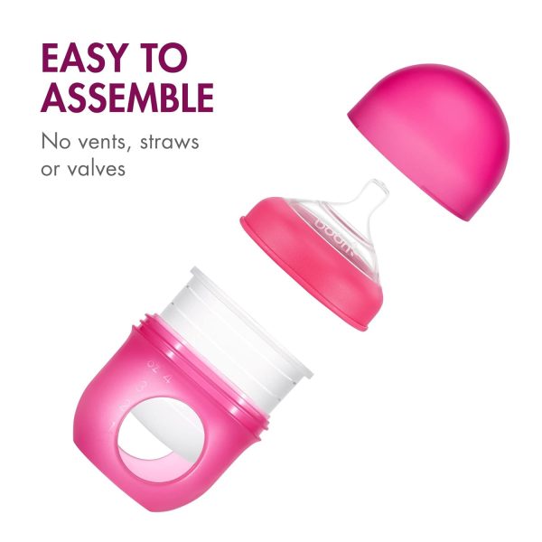 Boon Nursh Reusable Silicone Pouch Baby Bottles - Slow Flow Nipple - Silicone Baby Bottle Pouch and Nipple - Baby Feeding Essentials - Color Block - 0-3 Months - 3 Count - 4 Ounce - Image 74