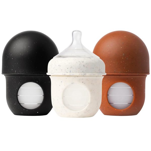 Boon Nursh Reusable Silicone Pouch Baby Bottles - Slow Flow Nipple - Silicone Baby Bottle Pouch and Nipple - Baby Feeding Essentials - Color Block - 0-3 Months - 3 Count - 4 Ounce - Image 77