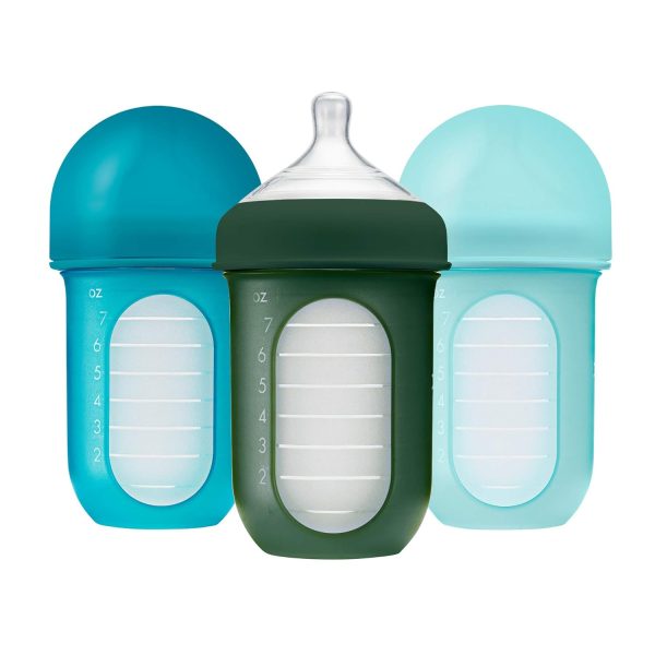 Boon Nursh Reusable Silicone Pouch Baby Bottles - Slow Flow Nipple - Silicone Baby Bottle Pouch and Nipple - Baby Feeding Essentials - Color Block - 0-3 Months - 3 Count - 4 Ounce - Image 83