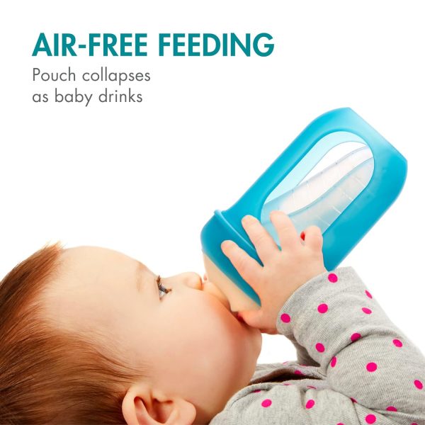 Boon Nursh Reusable Silicone Pouch Baby Bottles - Slow Flow Nipple - Silicone Baby Bottle Pouch and Nipple - Baby Feeding Essentials - Color Block - 0-3 Months - 3 Count - 4 Ounce - Image 84