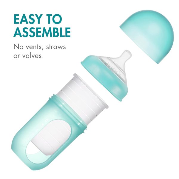 Boon Nursh Reusable Silicone Pouch Baby Bottles - Slow Flow Nipple - Silicone Baby Bottle Pouch and Nipple - Baby Feeding Essentials - Color Block - 0-3 Months - 3 Count - 4 Ounce - Image 85