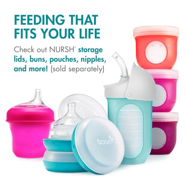 Boon Nursh Reusable Silicone Pouch Baby Bottles - Slow Flow Nipple - Silicone Baby Bottle Pouch and Nipple - Baby Feeding Essentials - Color Block - 0-3 Months - 3 Count - 4 Ounce - Image 88