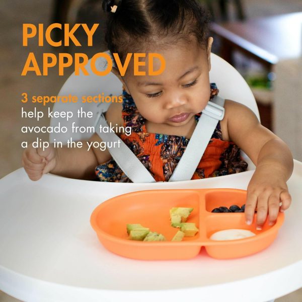 Boon CHOW Silicone Plate Set - 3 Unbreakable Divided Toddler Plates - Baby Plates for 6 Months and Up - Baby Led Weaning Supplies - Mint Multicolor - Image 2