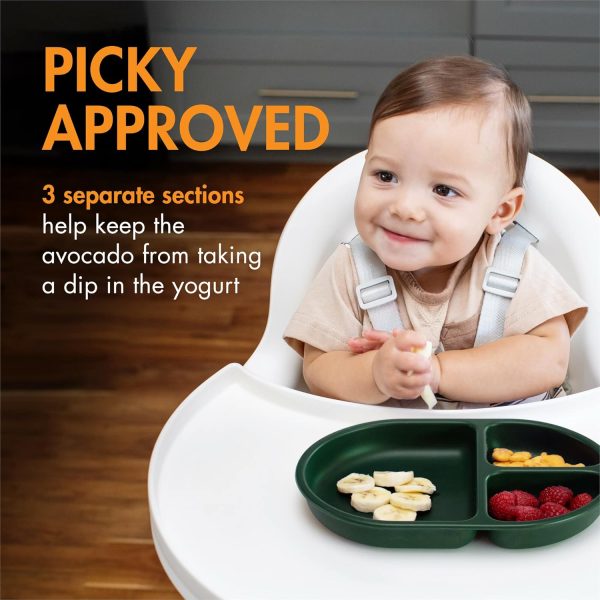 Boon CHOW Silicone Plate Set - 3 Unbreakable Divided Toddler Plates - Baby Plates for 6 Months and Up - Baby Led Weaning Supplies - Mint Multicolor - Image 4