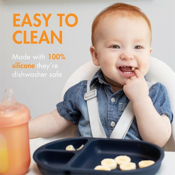 Boon CHOW Silicone Plate Set - 3 Unbreakable Divided Toddler Plates - Baby Plates for 6 Months and Up - Baby Led Weaning Supplies - Mint Multicolor - Image 5