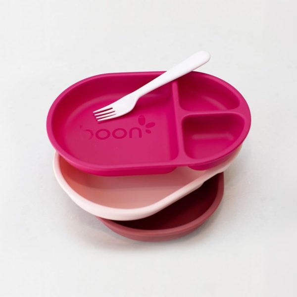 Boon CHOW Silicone Plate Set - 3 Unbreakable Divided Toddler Plates - Baby Plates for 6 Months and Up - Baby Led Weaning Supplies - Mint Multicolor - Image 13