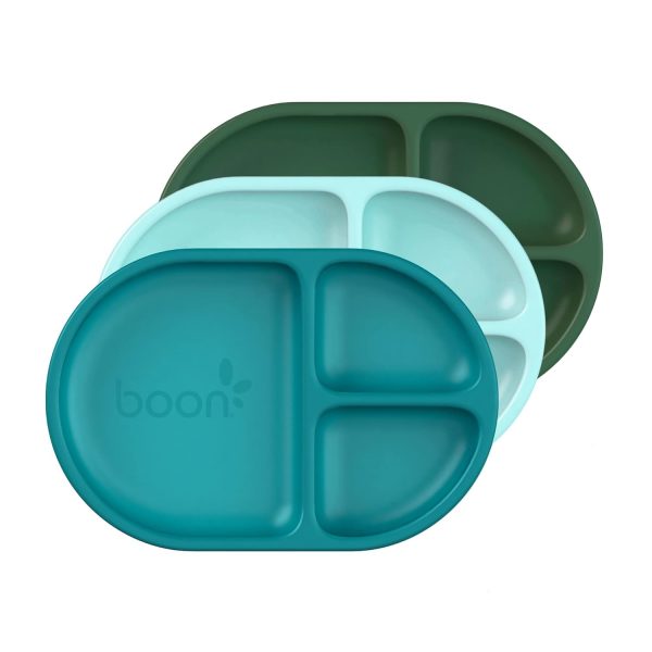 Boon CHOW Silicone Plate Set - 3 Unbreakable Divided Toddler Plates - Baby Plates for 6 Months and Up - Baby Led Weaning Supplies - Mint Multicolor - Image 18