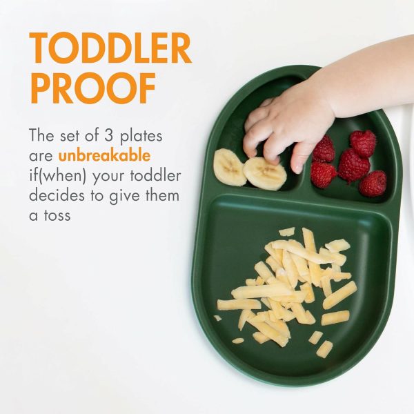 Boon CHOW Silicone Plate Set - 3 Unbreakable Divided Toddler Plates - Baby Plates for 6 Months and Up - Baby Led Weaning Supplies - Mint Multicolor - Image 19