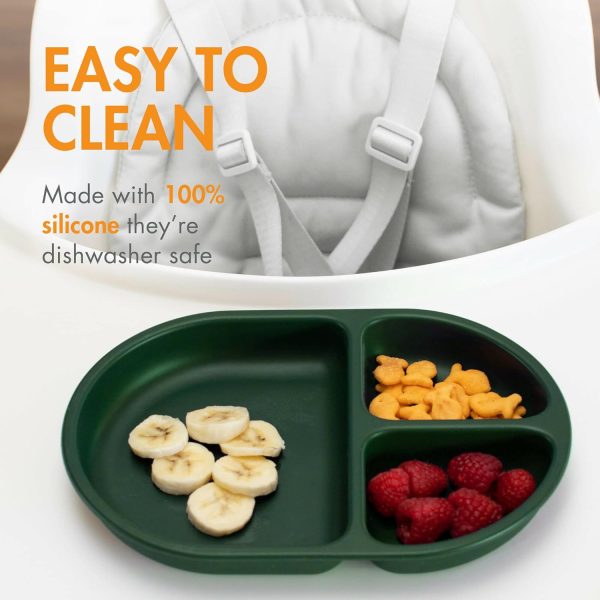 Boon CHOW Silicone Plate Set - 3 Unbreakable Divided Toddler Plates - Baby Plates for 6 Months and Up - Baby Led Weaning Supplies - Mint Multicolor - Image 22