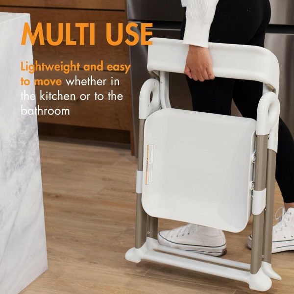 Boon Pivot Toddler Tower Kids Kitchen Step Stool - Folding Toddler Step Stool for Bathroom Sink or Kitchen Counter - Step Stool for Toddlers with CPC Certification - White - Ages 18 Months to 4 Years - Image 4
