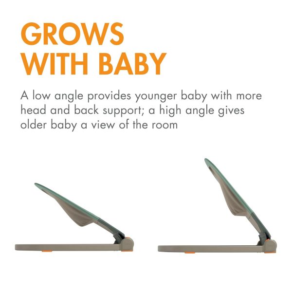 Boon Slant Portable Baby Bouncer - Folding Baby Seat for Infants - Lightweight Portable Baby Chair with Machine Washable Fabric and 3-Point Harness - Dark Green - Image 6