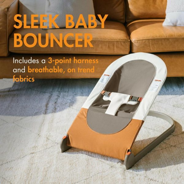 Boon Slant Portable Baby Bouncer - Folding Baby Seat for Infants - Lightweight Portable Baby Chair with Machine Washable Fabric and 3-Point Harness - Dark Green - Image 8