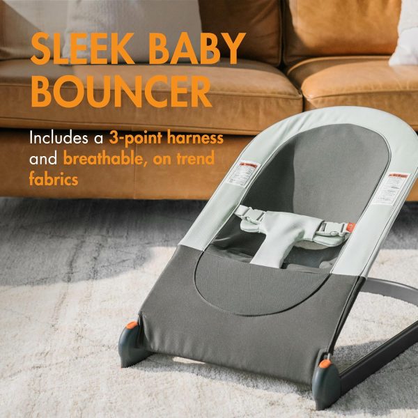 Boon Slant Portable Baby Bouncer - Folding Baby Seat for Infants - Lightweight Portable Baby Chair with Machine Washable Fabric and 3-Point Harness - Dark Green - Image 15